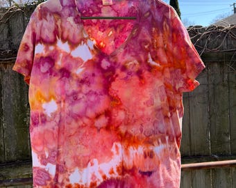 tie dye t-shirt, ice dyed, adult 2XL v neck