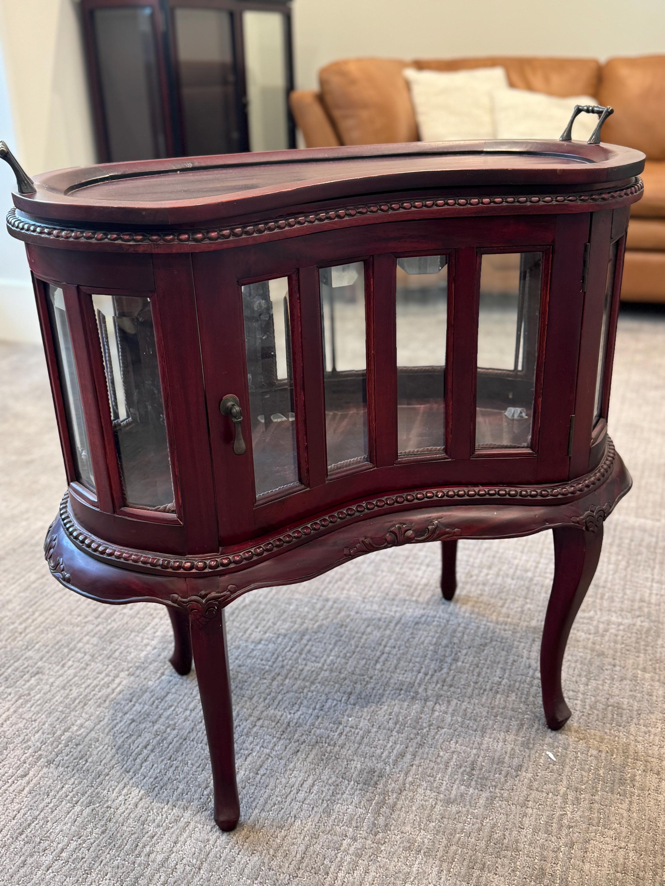 Rare Vintage Kidney Shaped China Cabinet Curio With a Curved Door