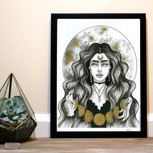 Selenophobia Moon Phase Spirit Inktober Art Print