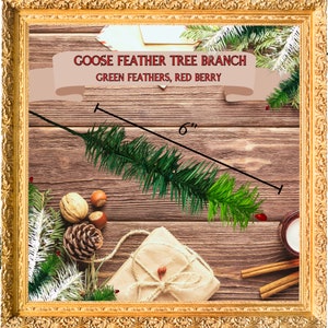 Green Goose Feather Tree Stem or Branch~ Red Berry