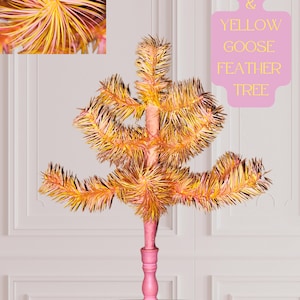 13 Inch Pink & Yellow Goose Feather Christmas Tree ~ Table Top Decoration