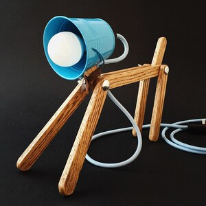 Blue wooden DOG lamp for kids Childrens bedroom night lamp Movable desk lamp for reading Modern table lamp Animal lamps Interior lighting image 3