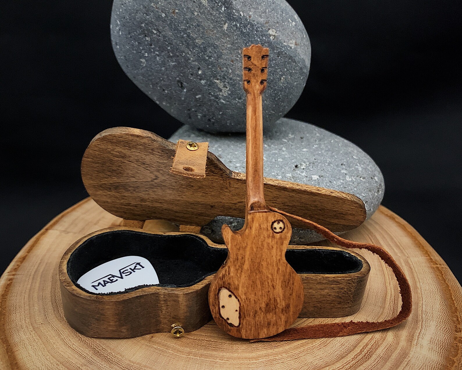 Electric Guitar & Case Wooden Guitar Pick Holder Etsy