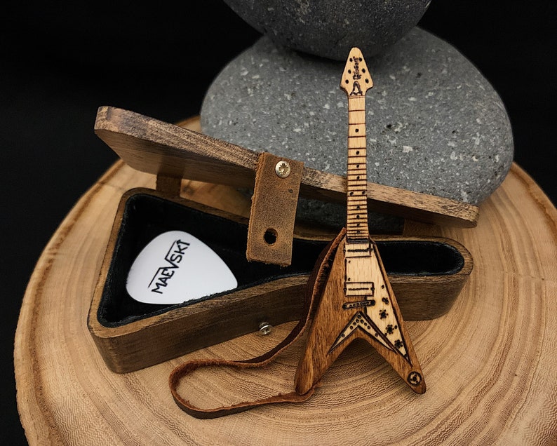 Electric Guitar With Guitar Pick Holder Case Gibson Flying V Etsy