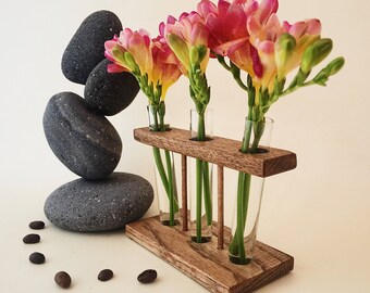 Test tube vase Rustic home decor Wood decor vase Centerpieces for table Home warming gift idea Wooden Floral Vase Gift for mom For cozy home