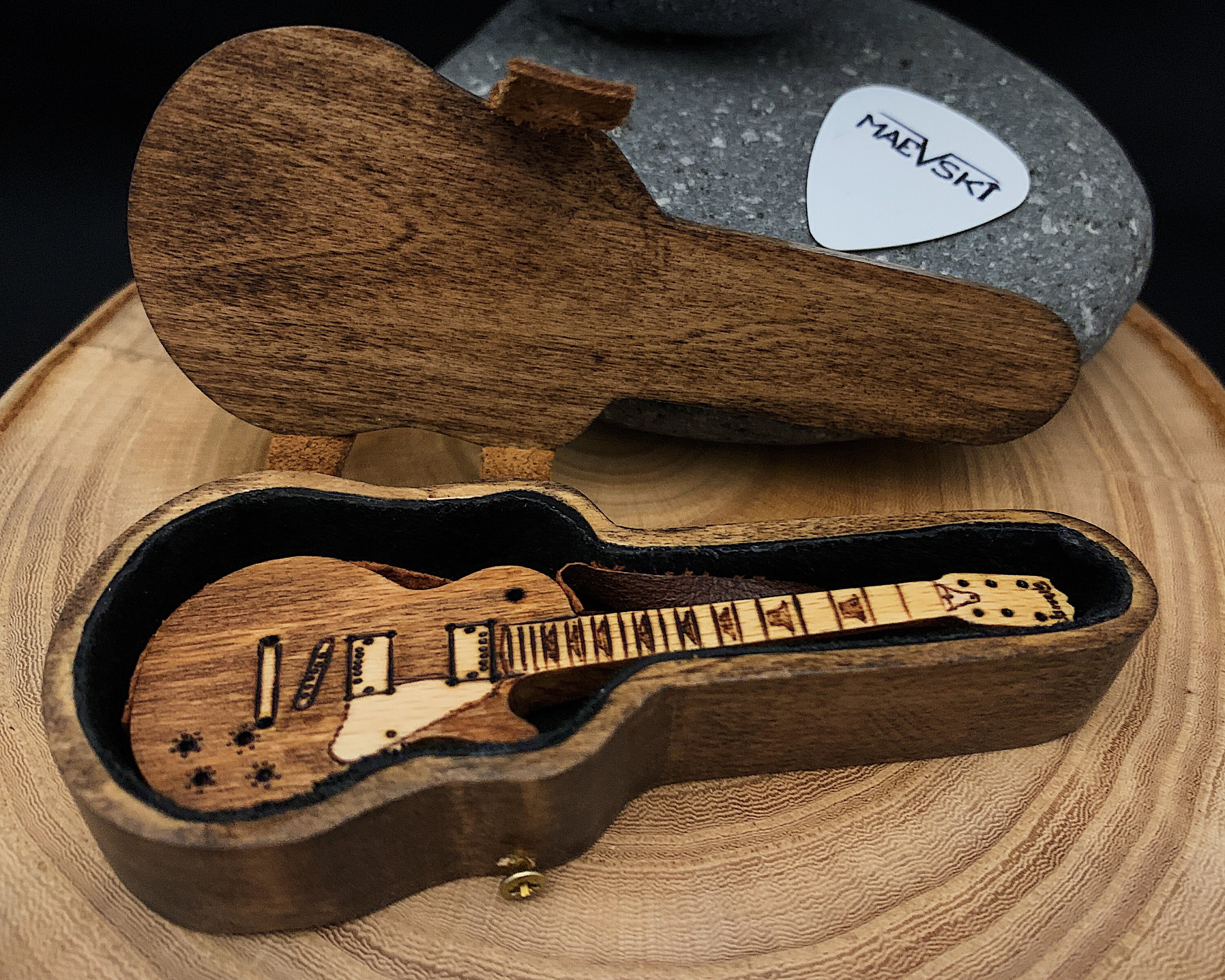 Electric guitar & case Wooden guitar pick holder Etsy