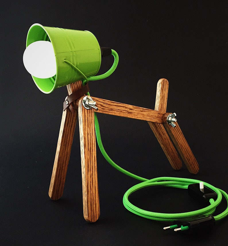 Green Childrens Desk Lamp Dog Modern Table Night For Kids Wood Interior Lighting Animal Adjule Bedroom Reading