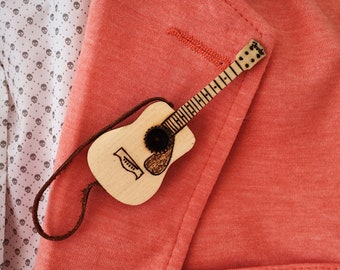 Acoustic guitar pin Male guitar jewelry Brooch gift for men Personalized for him Wooden badge for boyfriend Wooden pin Men music accessories