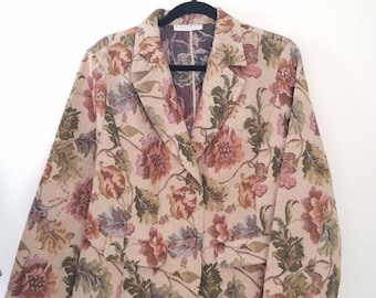 Vintage 90s Botanical Tapestry Weave Tailored Fit Blazer by Liz Claiborne, Medium