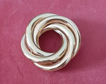 Vtg Gold Napier Swirl Circle Brooch 80s Costume Gaudy Bold Pin