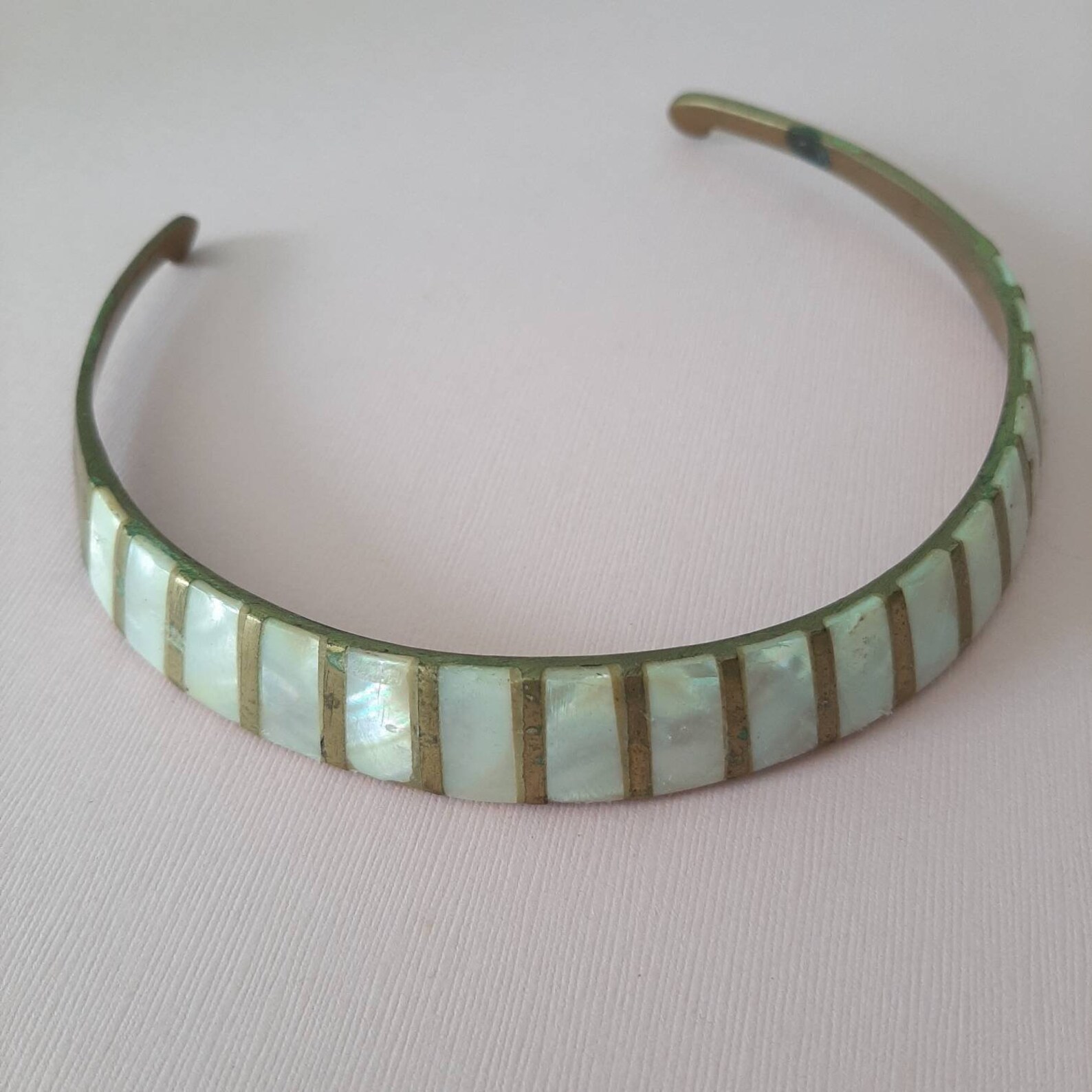 Vtg Brass and Shell Inlaid Collar Choker Necklace Statement Etsy