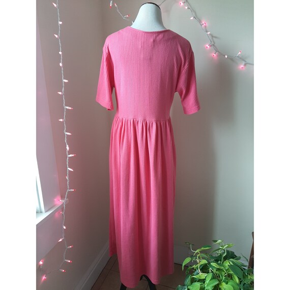 90s Waffle Knit Pink Button Down Cotton Dress Com… - image 5