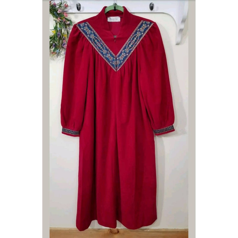 Vtg Vanity Fair Maroon Velour Bathrobe Size M Half Zip Gold Image 0