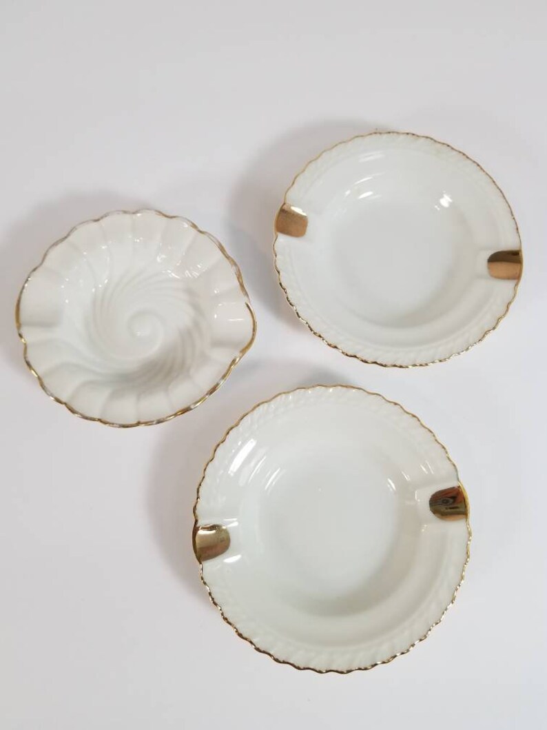 Vtg Empress Japan Porcelain Ashtray Dish Set White /& Gold Porcelain Dining Dinner Ash Dishes