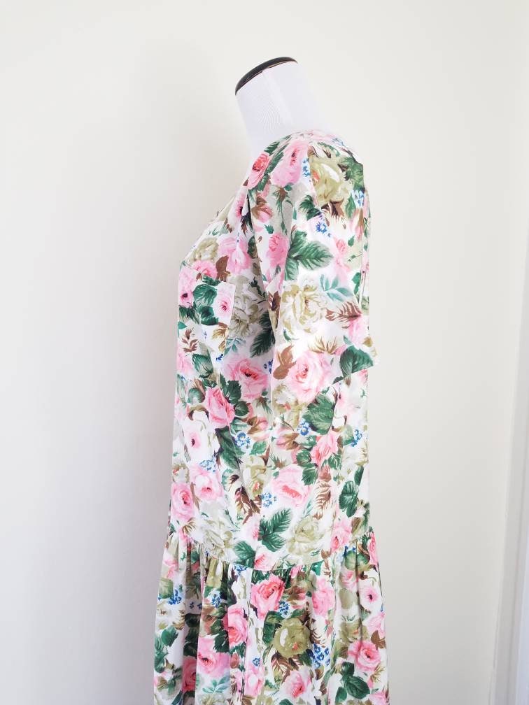 Vtg Starina Floral Drop Waist Midi Dress 80s Twirly | Etsy