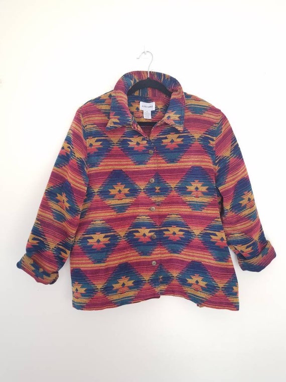 Vtg Rainbow 90s South Western Pattern Chenille Jac