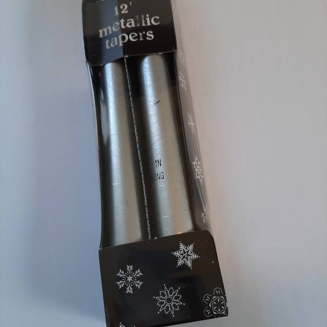 Vintage SILVER Metallic Taper Candles Package of 2 Holiday Entertaining