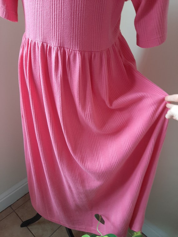 90s Waffle Knit Pink Button Down Cotton Dress Com… - image 3