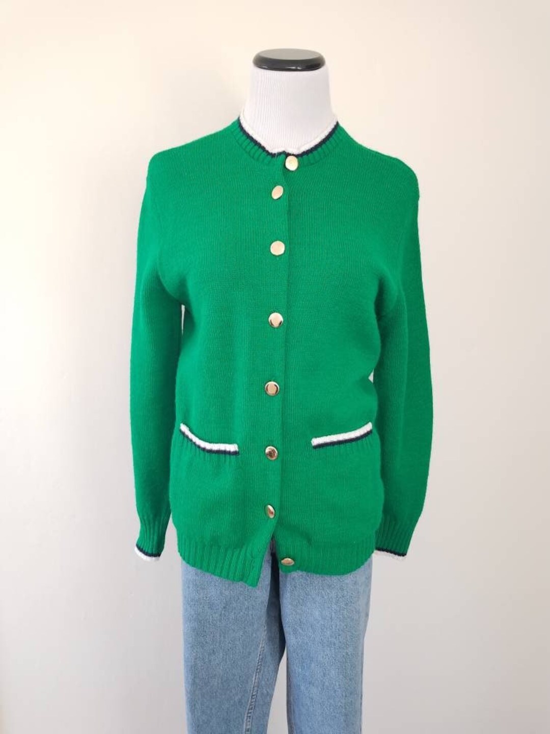 Vtg Kelley Green Knit Cardigan Sweater Secretary Prep Geek Etsy