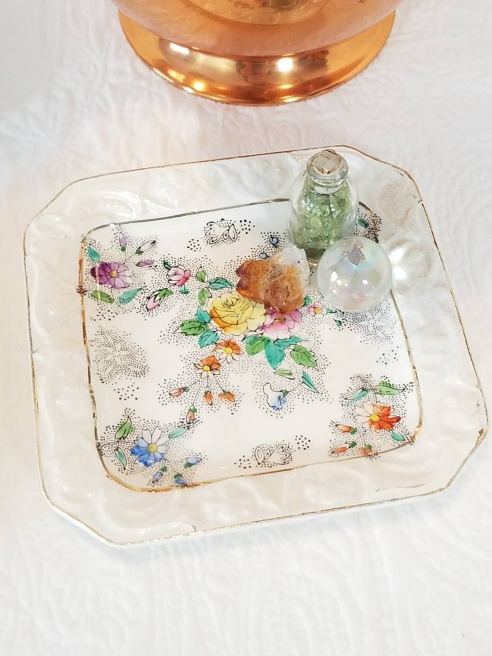 Vintage Porcelain Jewelry Dresser Dish Set Antique Floral Etsy