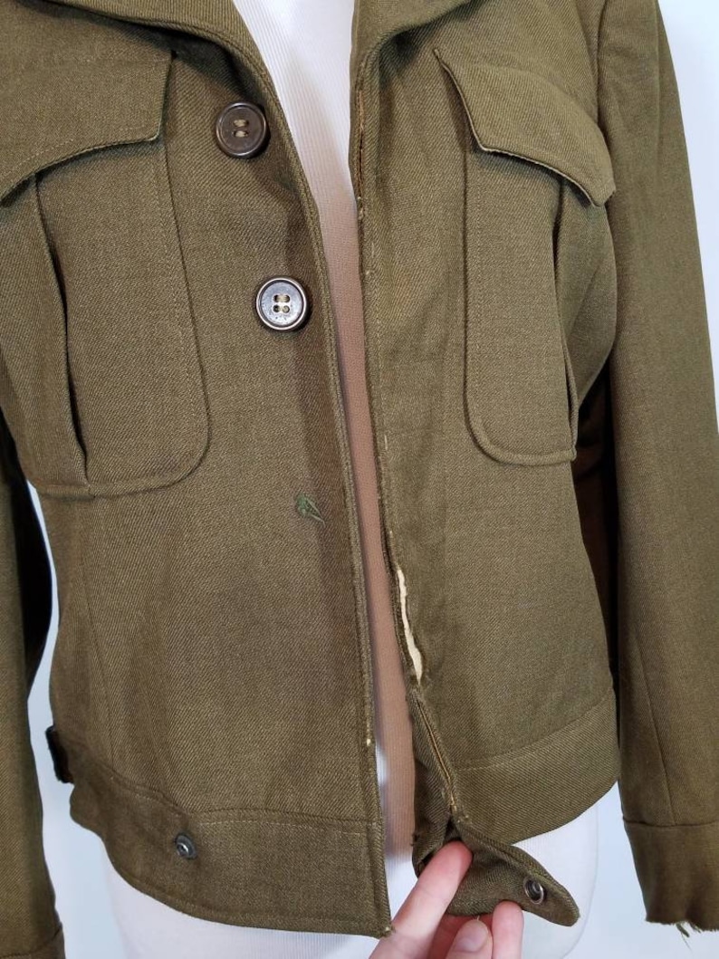 Small Extra Small Vintage 1950s Cropped Tailored Ike WW2 Military Jacket US Army Issue Eisenhower Coat