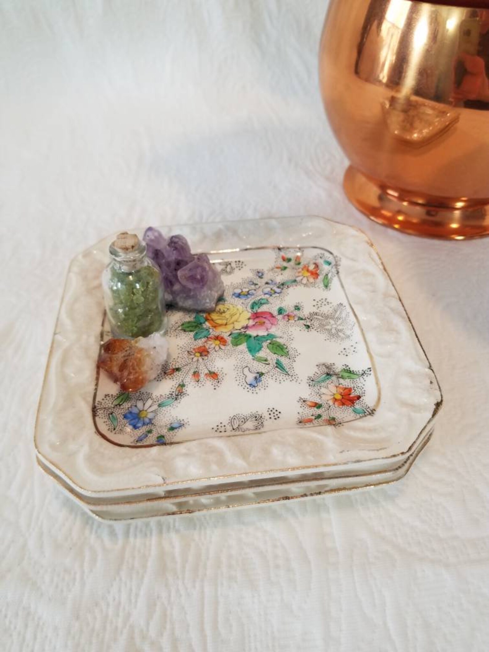 Vintage Porcelain Jewelry Dresser Dish Set Antique Floral Etsy
