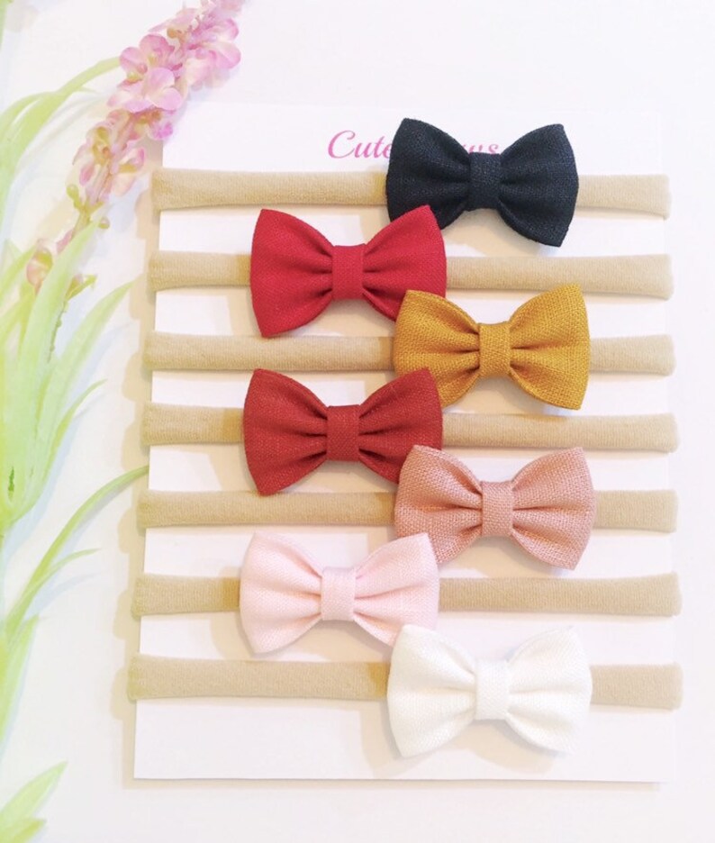 Linen Baby Bow Small Bow Headband Newborn Baby Headband Soft Linen