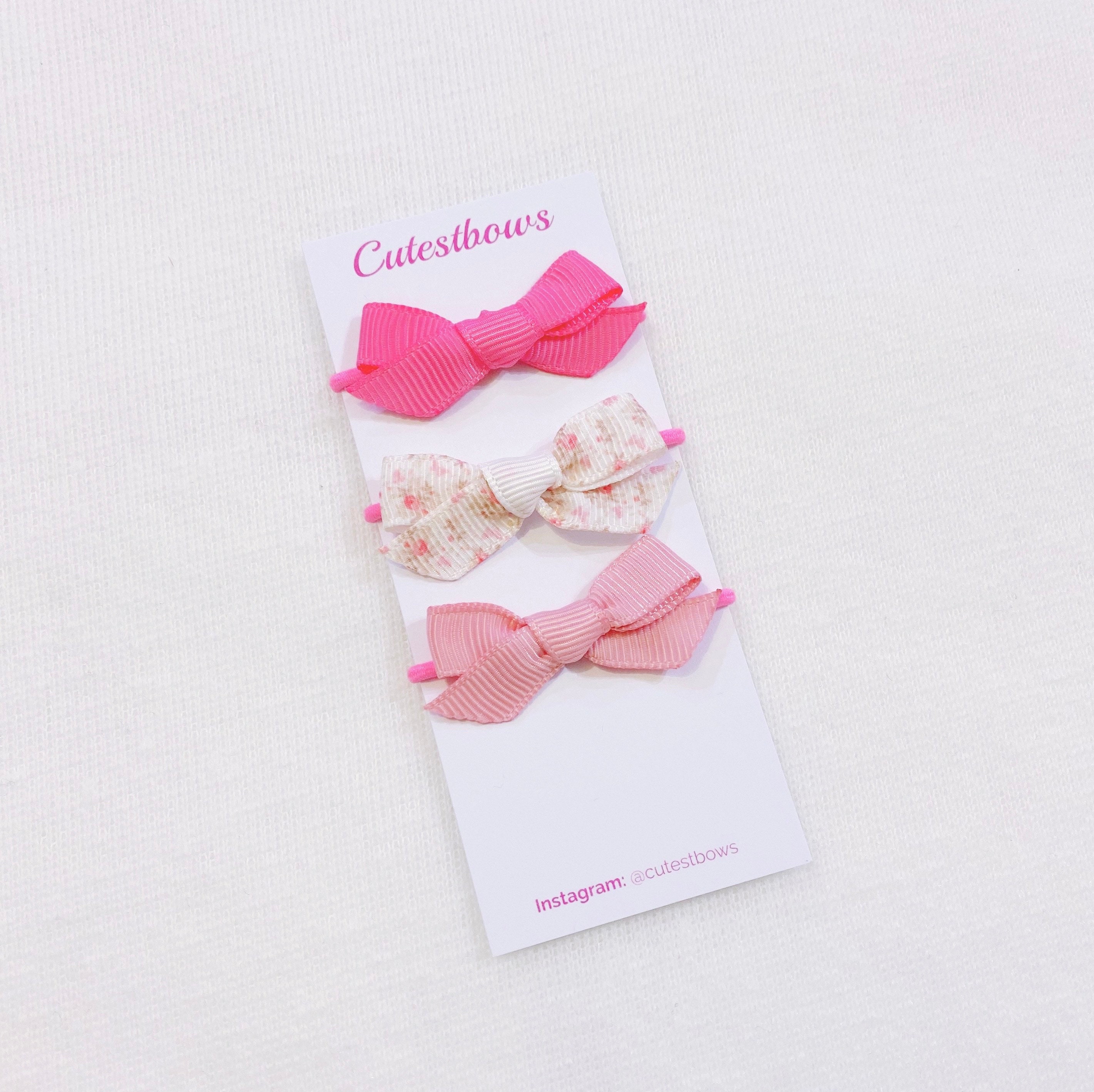 Baby Pink Set Toddler Hair Ties Mini Bows Floral Bow Etsy