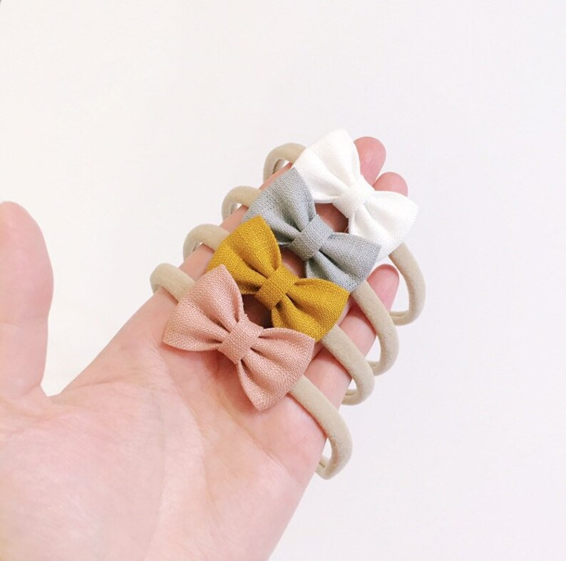 Linen Baby Bow Small Bow Headband Newborn Baby Headband Soft Linen