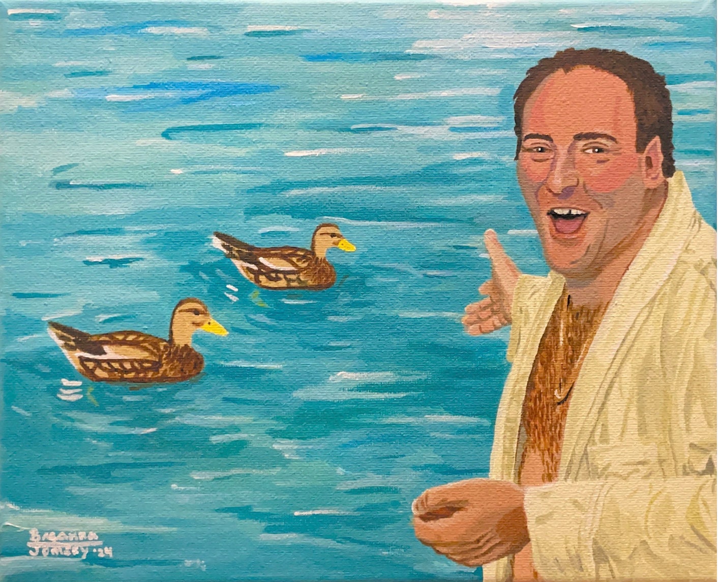 Original Tony Soprano and Ducks Acrylic on Canvas Painting - 8 by