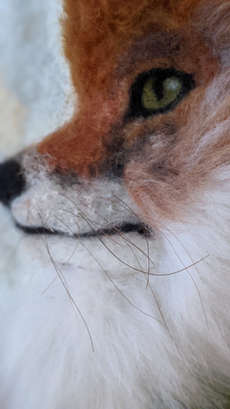 2D Needled Felted Wool Wall Hanging of a Fox With Flowers on Natural Cotton Batting and Burlap