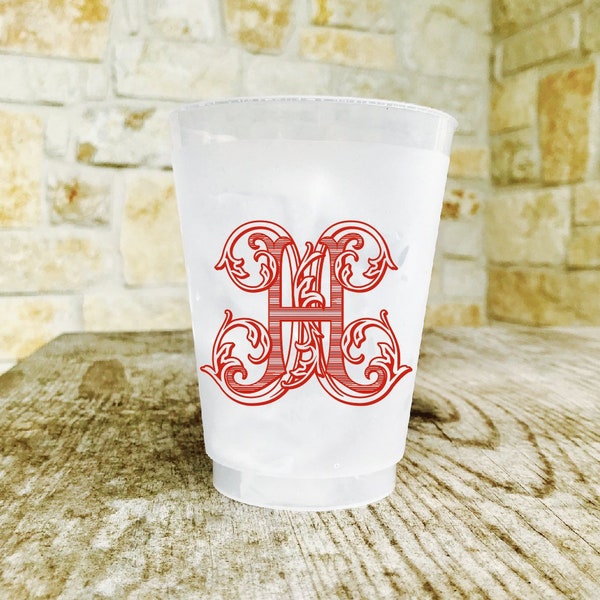 Personalized Shatterproof Cups, Monogrammed, Custom, Frosted, Frost Flex, Cocktail Cups, Wedding Monogram, Vintage Monogram, Vine Monogram