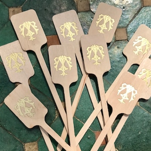 Personalized Round or Rectangular Stir Sticks, Interlocking Monogram, Wedding, Coffee Stirs, Stirrers, Wood Stir Sticks, Wooden, Stir Stick