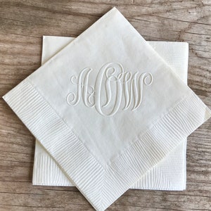 Embossed Napkins, Monogrammed Napkins, Personalized Napkins, Custom, Cocktail, Beverage, Wedding Napkins, Brunch Napkins, Party Decor, Goods