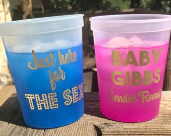 Gender Reveal Color Changing Cups, 16 oz, Just Here For The Sex, Mood, Personalized, Monogrammed, Custom, Baby Shower Cups, Mood Cups