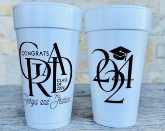 Personalized Graduation Cups, Styrofoam, Monogrammed, Custom, Roadie, Party Cup, Disposable, Congrats Grad, 2024, Seniors, Graduation Party