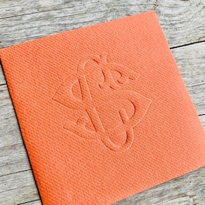Embossed Napkins, Interlocking Monogram, Monogrammed Linen Like Beverage Napkins, Paper, Personalized, Cocktail, Wedding Napkins, Duogram