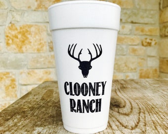Personalized Cups, Foam, Monogrammed, Custom, Ranch, Antlers, Rustic, Cocktail Cups, Party Cups, To Go Cups, Roadie, Buck, Styrofoam