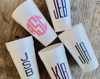 Personalized Cups, Monogrammed, Custom, Foam, Modern, Masculine, Cocktail Cups, Party Cups, To Go Cups, Roadie, Styrofoam