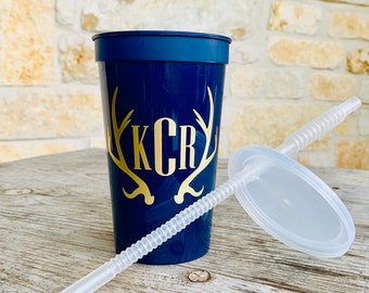 Personalized Stadium Cups, 22 oz, Monogrammed, Custom, Wedding Cups, Antlers, Bachelorette, Shower Cups, Couples Shower, Engagement Party