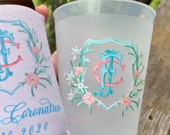 Full Color Personalized Cups, Digital, Shatterproof, Monogrammed, Frosted, Frost Flex, Cocktail, Wine, Party, Wedding, Shower, Watercolor