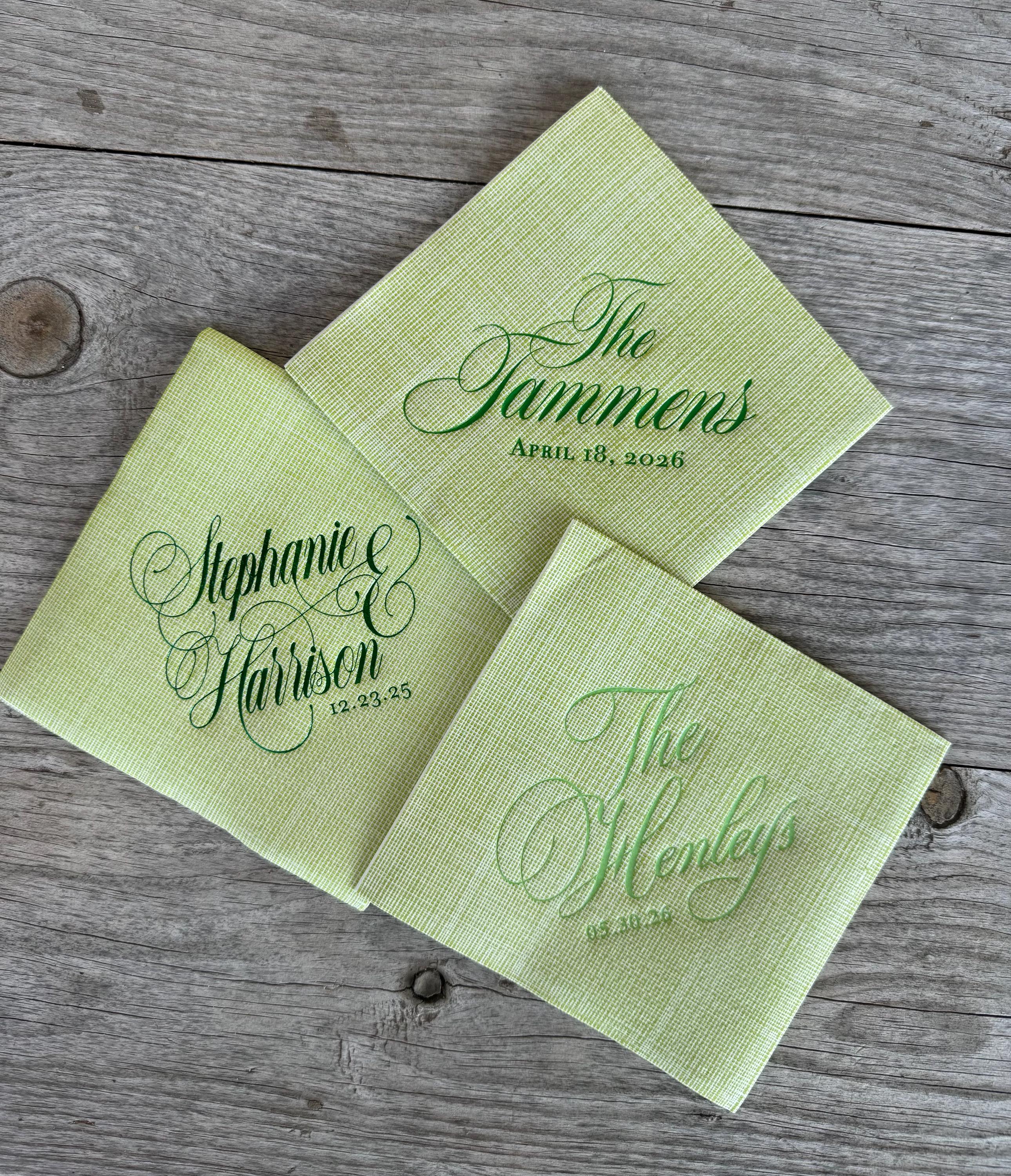 Personalized Crosshatch Linen Like Napkins, Rainbow Foil, Monogrammed Linen Like Beverage, Cocktail, Wedding, Cheers, Holiday, Christmas