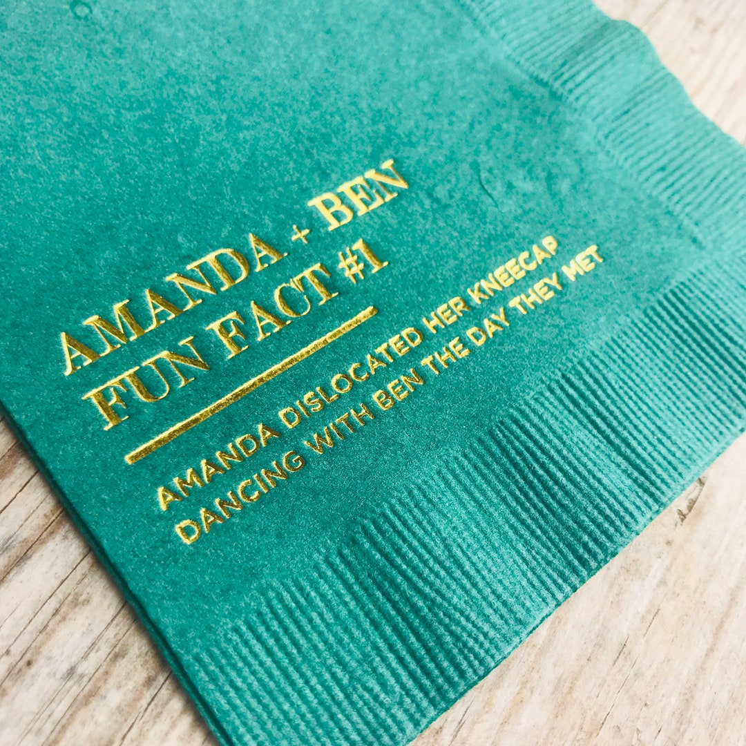 Fun Facts Napkins, Wedding Napkins, Personalized Napkins, Monogrammed