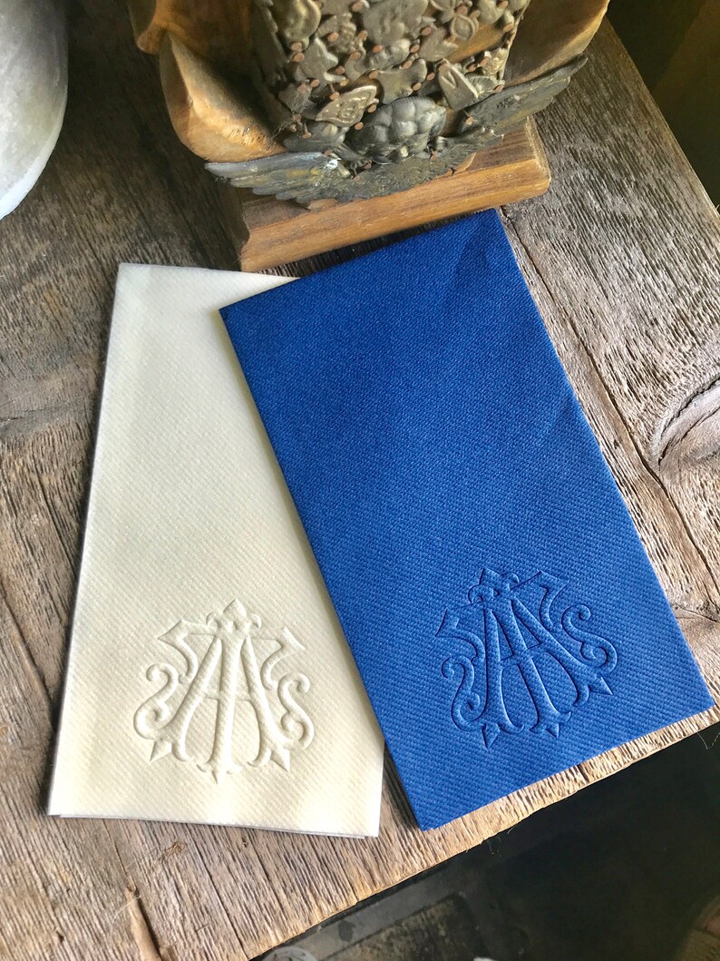 Embossed Napkins Monogrammed Linen Like Guest Towels Custom Etsy