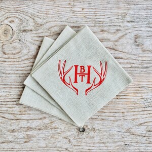 Monogrammed Linen Like Guest Towel Napkins, &quot;Bella&quot;, Custom, Paper, Restroom, Personalized, Dinner Napkin, Antlers, Western, Christmas