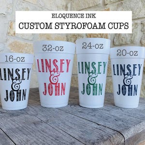 Personalized Cups, Foam, Monogrammed, Custom, Roadie, Cocktail Cups, Party, Wedding, Shower, Disposable Cups, Beach, Palm Tree, Styrofoam imagen 2