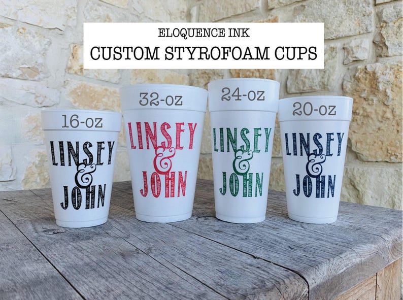Personalized Cups, Foam, Monogrammed, Custom, Roadie, Cocktail Cups, Party, Wedding, Shower, Disposable Cups, Beach, Palm Tree, Styrofoam imagen 2
