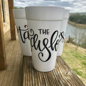 Hand Lettered Cups, Personalized, Monogrammed, Custom, Party, Foam, Wrapped Text, Cocktail Cups, Family Cups, Hostess Gift, Styrofoam imagen 5