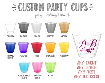 Personalized Hard Plastic Cups, 9 oz, Monogrammed, Custom, Cocktail Cups, Wedding Cups, Colored Hard Plastic Cups, Cocktail Cups, Wine Cups