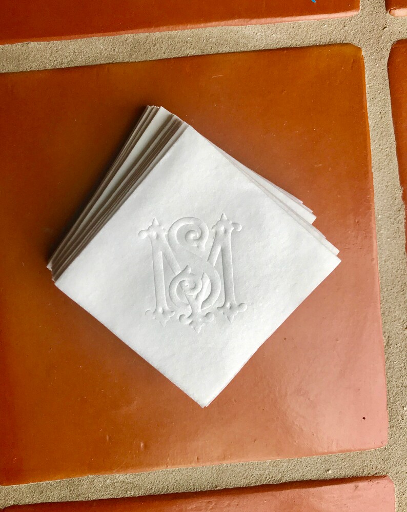 Embossed Napkins Interlocking Monogram Monogrammed Linen Etsy